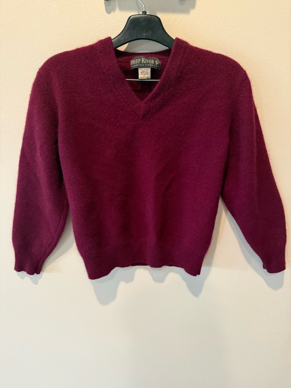 Vintage V-Neck Deep River Trading Cashmere Sweater in Burgundy